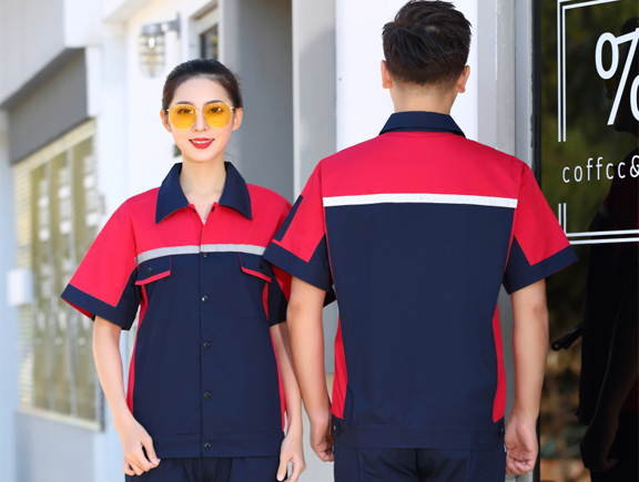 夏季纯棉反光条短袖工作服